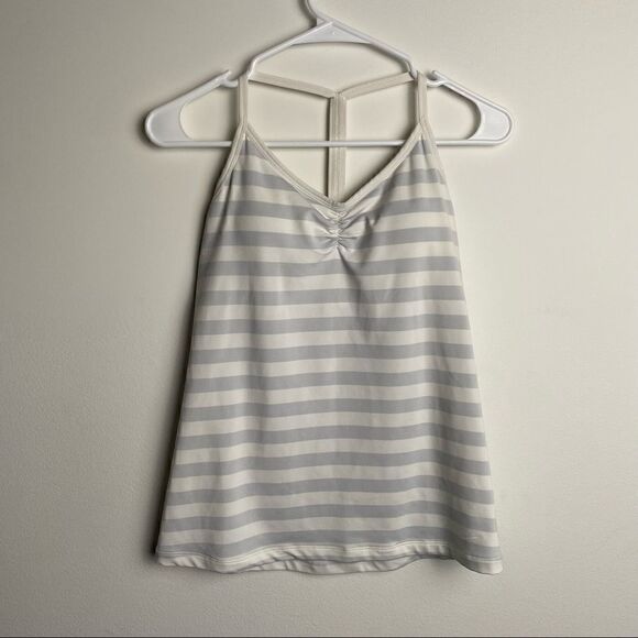 Nike Racerback T back Tank Top with Built in Bra size Medium White Grey Stripe - Picture 1 of 3